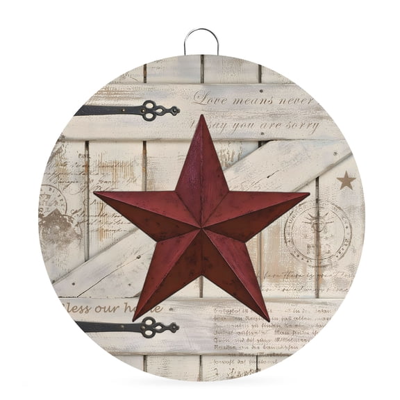 Round Metal Signs for Outside Rusty Barn Star Doors Tin Signs Stainless Steel Hook Welcome Home Sign Plaque Red Retro Rustic Walls Metal Sign for Front Door Porch Hanging Wall Decor Gifts 6 Inch