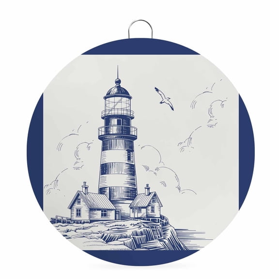 Round Metal Signs for Outside Seagull Lighthouse Tin Signs Stainless Steel Hook Welcome Home Sign Plaque Blue Ocean Navigation Metal Sign for Front Door Porch Hanging Wall Decor Gifts 6 Inch