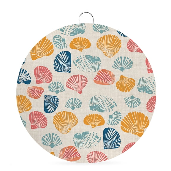 Round Metal Signs for Outside Shell Tin Signs Stainless Steel Hook Welcome Home Sign Plaque Conch Ocean Marine Life Linen Metal Sign for Front Door Porch Hanging Wall Decor Gifts 6 Inch