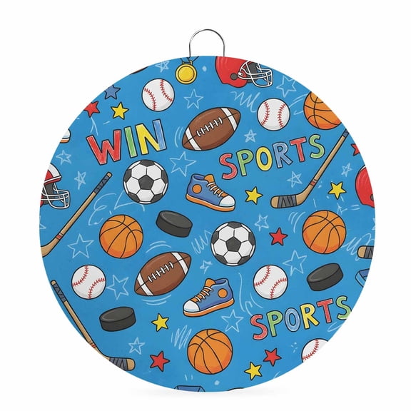 Round Metal Signs for Outside Sports Balls Tin Signs Stainless Steel Hook Home Sign Plaque Basketball Soccer Baseball Rugby Ice Hockey Metal Sign for Front Door Porch Hanging Wall Decor Gifts 6 Inch