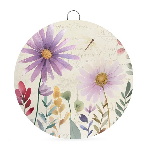 Round Metal Signs for Outside Spring Floral Tin Signs Stainless Steel Hook Welcome Home Sign Plaque Butterfly Wildflowers Leaves Beige Metal Sign for Front Door Porch Hanging Wall Decor Gifts 6 Inch