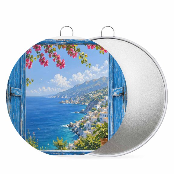 Round Metal Signs for Outside Summer Beach Coastal Tin Signs Stainless Steel Hook Welcome Home Sign Plaque Scenery Window View Metal Sign for Front Door Porch Hanging Wall Decor Gifts 6 Inch