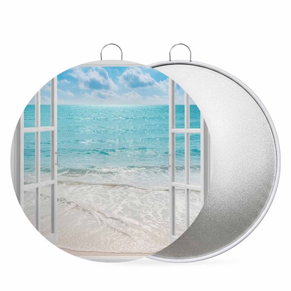 Round Metal Signs for Outside Summer Beach Window View Tin Signs Stainless Steel Hook Welcome Home Sign Plaque Sky Sea Waves Metal Sign for Front Door Porch Hanging Wall Decor Gifts 6 Inch