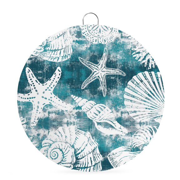 Round Metal Signs for Outside Teal Coastal Tin Signs Stainless Steel Hook Welcome Home Sign Plaque Ocean Starfish Shell Conch Metal Sign for Front Door Porch Hanging Wall Decor Gifts 6 Inch