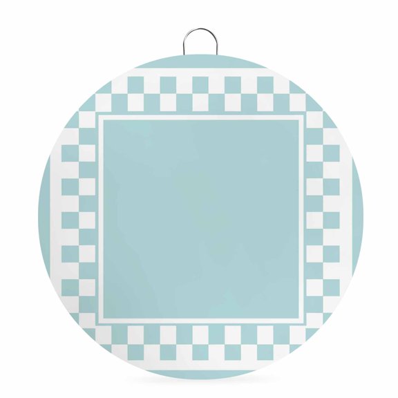 Round Metal Signs for Outside Teal Squares Tin Signs Stainless Steel Hook Welcome Home Sign Plaque Modern Block Checkered Border Metal Sign for Front Door Porch Hanging Wall Decor Gifts 6 Inch