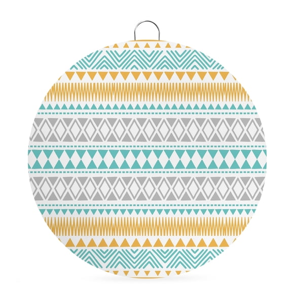 Round Metal Signs for Outside Teal Yellow Geometric Lines Tin Signs Stainless Steel Hook Home Sign Plaque Zigzag Diamonds Arrows Dots Metal Sign for Front Door Porch Hanging Wall Decor Gifts 6 Inch