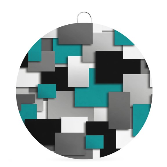 Round Metal Signs for Outside Turquoise Geometric Tin Signs Stainless Steel Hook Welcome Home Sign Plaque Modern Abstract Checkered Metal Sign for Front Door Porch Hanging Wall Decor Gifts 6 Inch