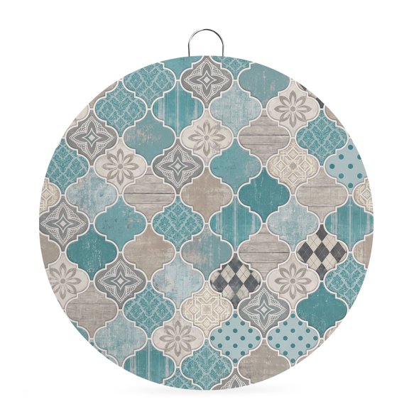 Round Metal Signs for Outside Turquoise Mosaic Texture Tin Signs Stainless Steel Hook Welcome Home Sign Plaque Floral Damask Plaid Metal Sign for Front Door Porch Hanging Wall Decor Gifts 6 Inch