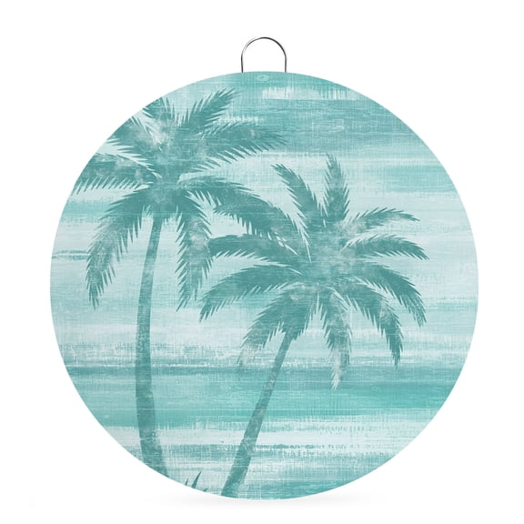 Round Metal Signs for Outside Turquoise Summer Palm Tree Tin Signs Stainless Steel Hook Welcome Home Sign Plaque Tropical Leaves Plant Metal Sign for Front Door Porch Hanging Wall Decor Gifts 6 Inch