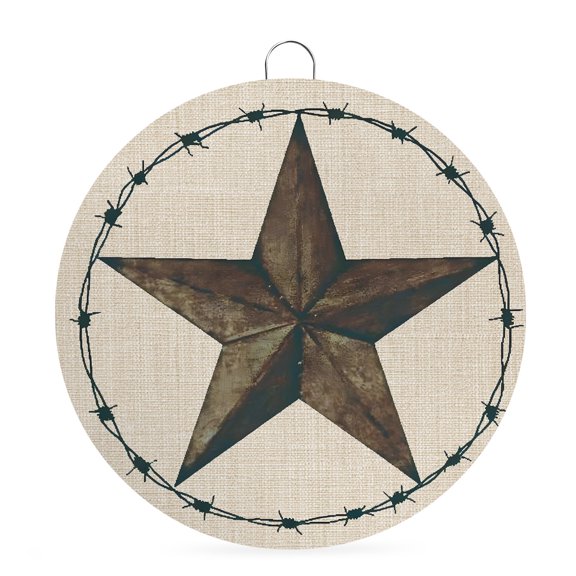 Round Metal Signs for Outside Western Texas Star Barn Tin Signs Stainless Steel Hook Welcome Home Sign Plaque Rustic Retro Linen Metal Sign for Front Door Porch Hanging Wall Decor Gifts 6 Inch