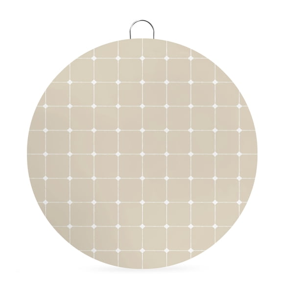 Round Metal Signs for Outside White Dots Grid Lines Tin Signs Stainless Steel Hook Home Sign Plaque Intersect Points Beige Plaid Metal Sign for Front Door Porch Hanging Wall Decor Gifts 6 Inch