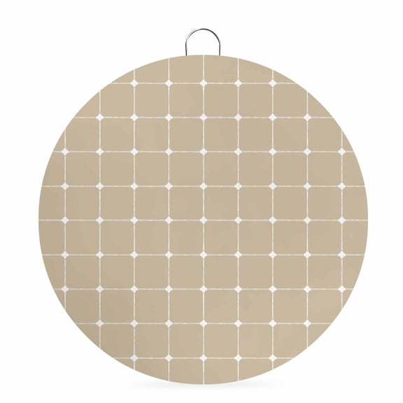 Round Metal Signs for Outside White Dots Grid Lines Tin Signs Stainless Steel Hook Home Sign Plaque Intersect Points Khaki Plaid Metal Sign for Front Door Porch Hanging Wall Decor Gifts 6 Inch
