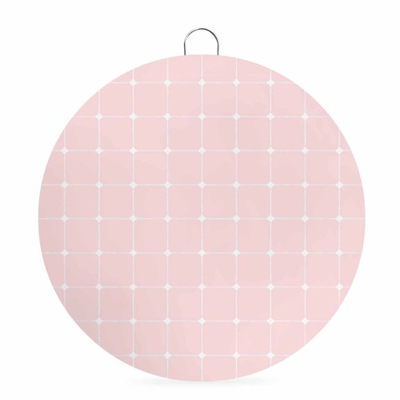 Round Metal Signs for Outside White Dots Grid Lines Tin Signs Stainless Steel Hook Home Sign Plaque Intersect Points Pink Plaid Metal Sign for Front Door Porch Hanging Wall Decor Gifts 6 Inch