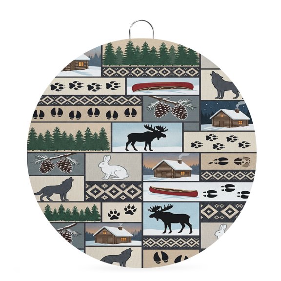 Round Metal Signs for Outside Wolf Rabbit Tin Signs Stainless Steel Hook Welcome Home Sign Plaque Wild Animals Tree Pine Forest Metal Sign for Front Door Porch Hanging Wall Decor Gifts 6 Inch