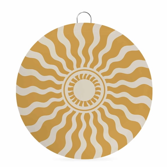 Round Metal Signs for Outside Yellow Boho Radiant Sun Tin Signs Stainless Steel Hook Welcome Home Sign Plaque Bohemian Wavy Sunbeams Metal Sign for Front Door Porch Hanging Wall Decor Gifts 6 Inch