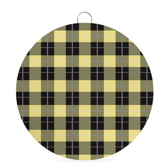 Round Metal Signs for Outside Yellow Check Plaid Tin Signs Stainless Steel Hook Welcome Home Sign Plaque Geometric Pattern Metal Sign for Front Door Porch Hanging Wall Decor Gifts 6 Inch
