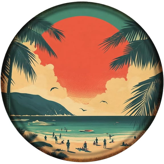 Round Metal Summer Beach Sunset Sign for Home Kitchen Garden Yard Bar Wall Decor, 8 x 8 Inch