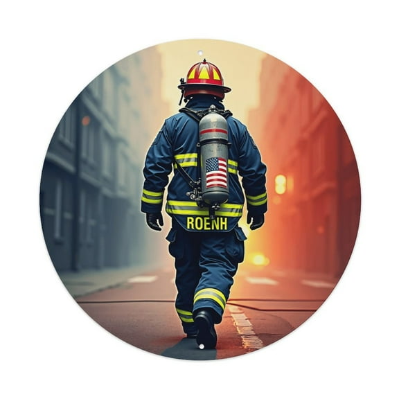 Round Metal Tin Sign Rustic Wall Decor American Firefighter Round Metal Sign Plaque for Home Garden Kitchen Bar Cafe Restaurant Garage Retro Vintage Wall Art 8x8 Inch