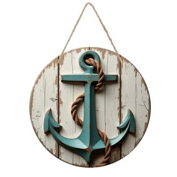 Round Metal Tin Sign Rustic Wall Decor Anchor Wooden Round Metal Sign Plaque for Home Garden Kitchen Bar Cafe Restaurant Garage Retro Vintage Wall Art 8x8 Inch