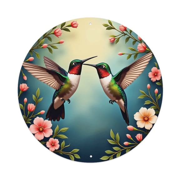 Round Metal Tin Sign Rustic Wall Decor Birds Hummingbirds Flowers Round Metal Sign Plaque for Home Garden Kitchen Bar Cafe Restaurant Garage Retro Vintage Wall Art 8x8 Inch