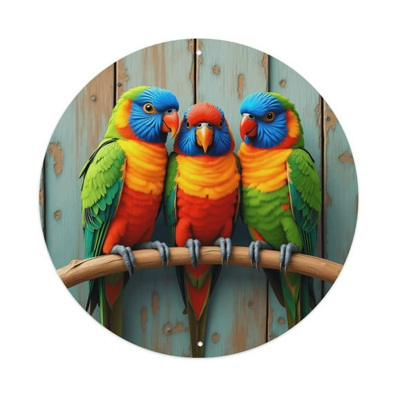 Round Metal Tin Sign Rustic Wall Decor Birds Parrots Colorful Round Metal Sign Plaque for Home Garden Kitchen Bar Cafe Restaurant Garage Retro Vintage Wall Art 8x8 Inch