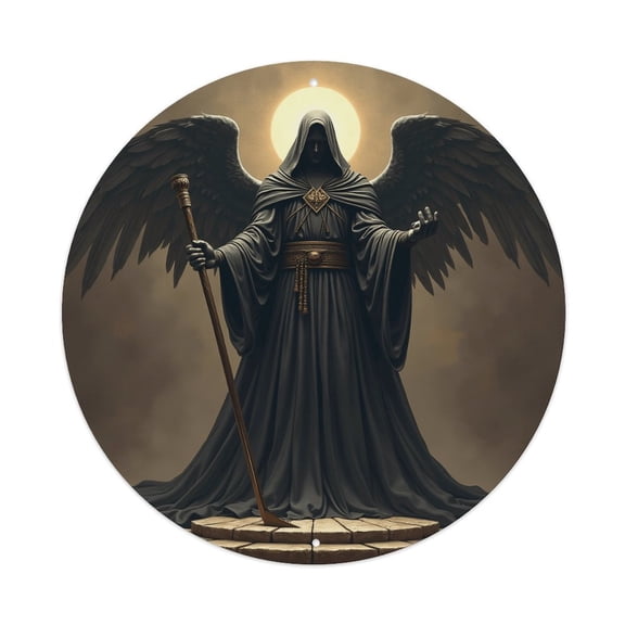 Round Metal Tin Sign Rustic Wall Decor Black Angel Round Metal Sign Plaque for Home Garden Kitchen Bar Cafe Restaurant Garage Retro Vintage Wall Art 8x8 Inch
