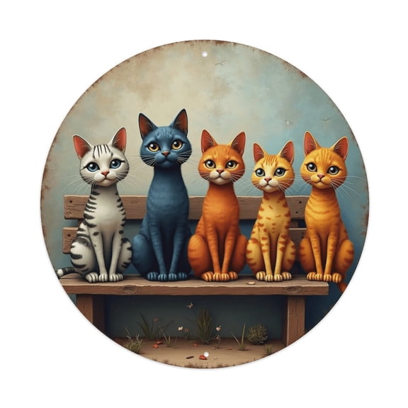 Round Metal Tin Sign Rustic Wall Decor Colorful Cats Round Metal Sign Plaque for Home Garden Kitchen Bar Cafe Restaurant Garage Retro Vintage Wall Art 8x8 Inch
