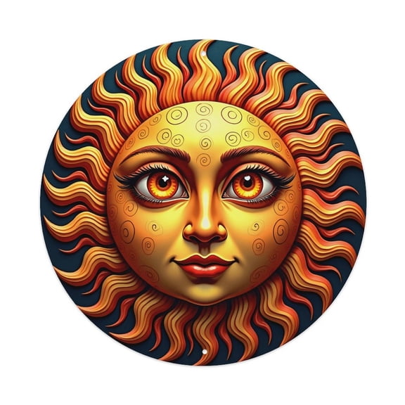 Round Metal Tin Sign Rustic Wall Decor Cool Sun Face Round Metal Sign Plaque for Home Garden Kitchen Bar Cafe Restaurant Garage Retro Vintage Wall Art 8x8 Inch