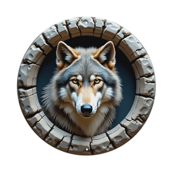 Round Metal Tin Sign Rustic Wall Decor Cool Wolf Face Round Metal Sign Plaque for Home Garden Kitchen Bar Cafe Restaurant Garage Retro Vintage Wall Art 8x8 Inch