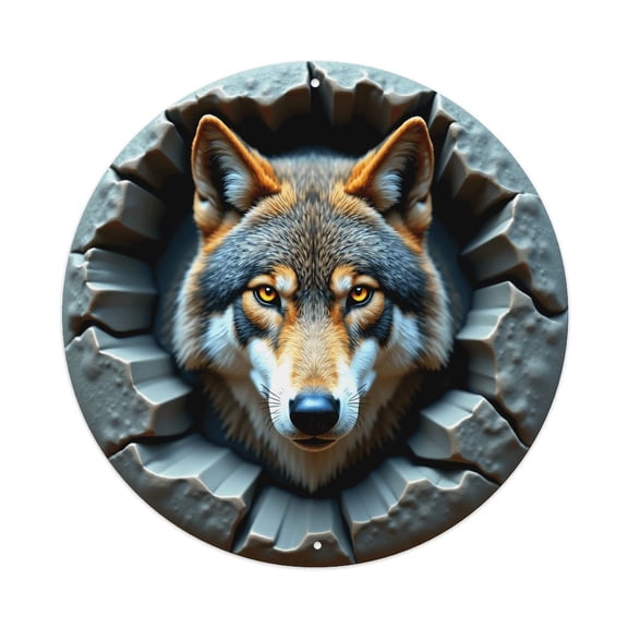 Round Metal Tin Sign Rustic Wall Decor Cool Wolf Face Round Metal Sign Plaque for Home Garden Kitchen Bar Cafe Restaurant Garage Retro Vintage Wall Art 8x8 Inch