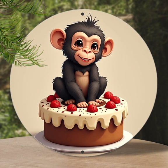 Round Metal Tin Sign Rustic Wall Decor Cute Cartoon Monkey Metal Sign Plaque for Home Garden Kitchen Bar Cafe Restaurant Garage Retro Vintage Wall Art 8x8 Inch