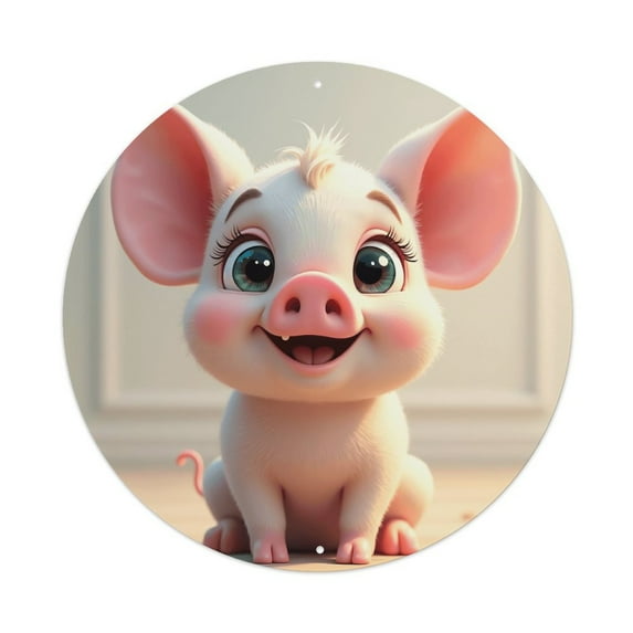 Round Metal Tin Sign Rustic Wall Decor Cute Pig Round Metal Sign Plaque for Home Garden Kitchen Bar Cafe Restaurant Garage Retro Vintage Wall Art 8x8 Inch