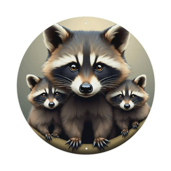 Round Metal Tin Sign Rustic Wall Decor Cute Raccoon Round Metal Sign Plaque for Home Garden Kitchen Bar Cafe Restaurant Garage Retro Vintage Wall Art 8x8 Inch