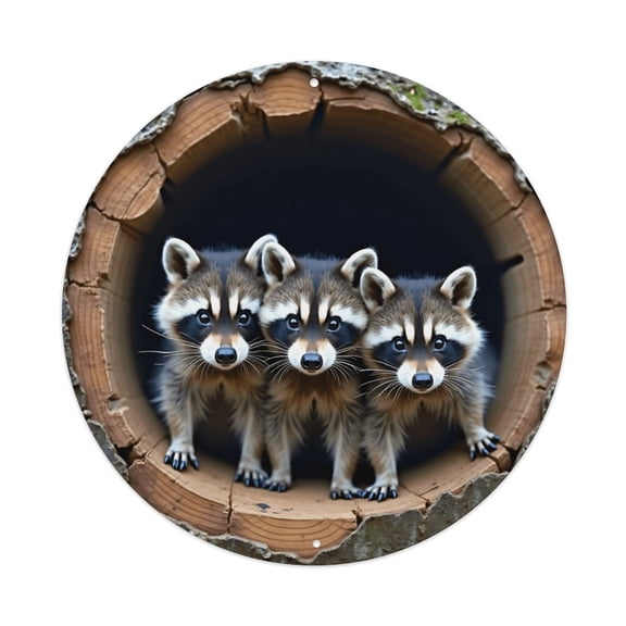 Round Metal Tin Sign Rustic Wall Decor Cute Raccoon Round Metal Sign Plaque for Home Garden Kitchen Bar Cafe Restaurant Garage Retro Vintage Wall Art 8x8 Inch