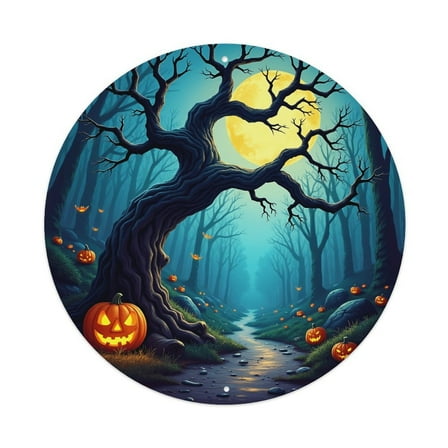 Round Metal Tin Sign Rustic Wall Decor Halloween Pumpkin Tree Round Metal Sign Plaque for Home Garden Kitchen Bar Cafe Restaurant Garage Retro Vintage Wall Art 8x8 Inch