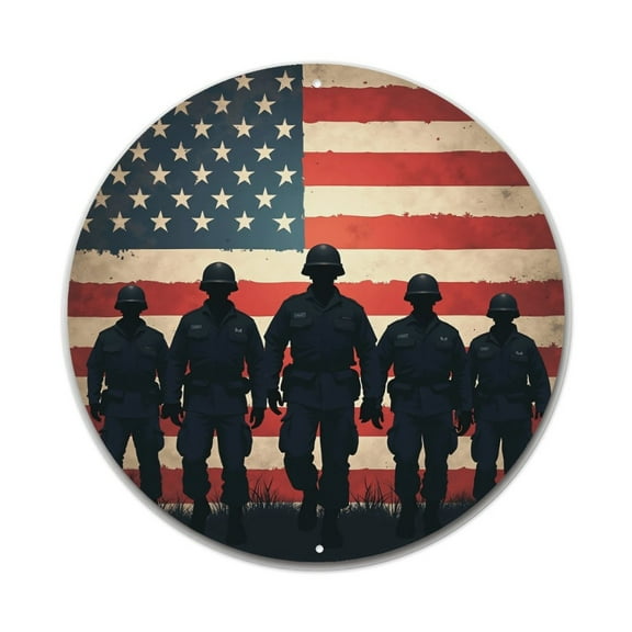 Round Metal Tin Sign Rustic Wall Decor Military Soldiers Armed Forces Round Metal Sign Plaque for Home Garden Kitchen Bar Cafe Restaurant Garage Retro Vintage Wall Art 8x8 Inch