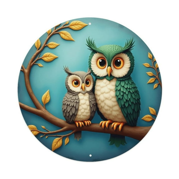 Round Metal Tin Sign Rustic Wall Decor Owl Birds Round Metal Sign Plaque for Home Garden Kitchen Bar Cafe Restaurant Garage Retro Vintage Wall Art 8x8 Inch