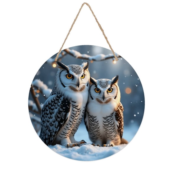 Round Metal Tin Sign Rustic Wall Decor Owl Snow Round Metal Sign Plaque for Home Garden Kitchen Bar Cafe Restaurant Garage Retro Vintage Wall Art 8x8 Inch