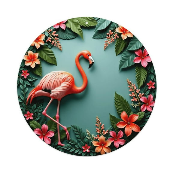 Round Metal Tin Sign Rustic Wall Decor Pink Flamingo Round Metal Sign Plaque for Home Garden Kitchen Bar Cafe Restaurant Garage Retro Vintage Wall Art 8x8 Inch