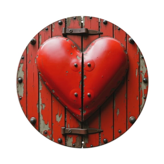 Round Metal Tin Sign Rustic Wall Decor Red Heart Round Metal Sign Plaque for Home Garden Kitchen Bar Cafe Restaurant Garage Retro Vintage Wall Art 8x8 Inch