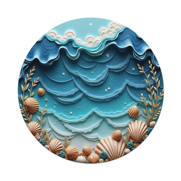Round Metal Tin Sign Rustic Wall Decor Seashells Oceanwaves Seaweed Round Metal Sign Plaque for Home Garden Kitchen Bar Cafe Restaurant Garage Retro Vintage Wall Art 8x8 Inch