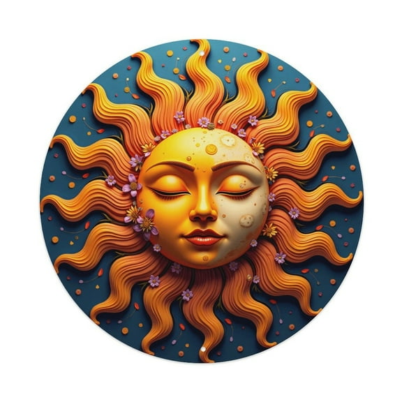 Round Metal Tin Sign Rustic Wall Decor Sun Face Fantasy Round Metal Sign Plaque for Home Garden Kitchen Bar Cafe Restaurant Garage Retro Vintage Wall Art 8x8 Inch