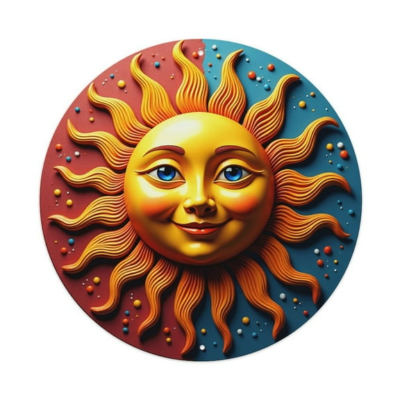 Round Metal Tin Sign Rustic Wall Decor Sunny Sun Face Round Metal Sign Plaque for Home Garden Kitchen Bar Cafe Restaurant Garage Retro Vintage Wall Art 8x8 Inch