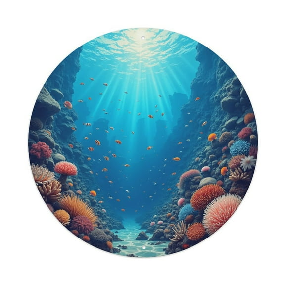 Round Metal Tin Sign Rustic Wall Decor Underwater Coral Fish Round Metal Sign Plaque for Home Garden Kitchen Bar Cafe Restaurant Garage Retro Vintage Wall Art 8x8 Inch