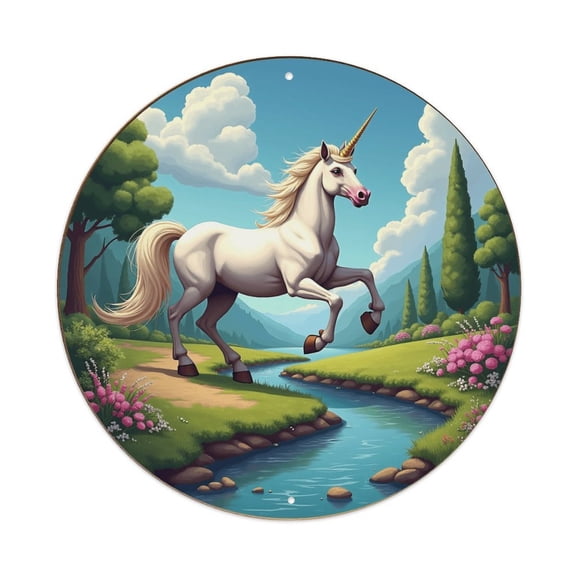 Round Metal Tin Sign Rustic Wall Decor Unicorn Fantasy Round Metal Sign Plaque for Home Garden Kitchen Bar Cafe Restaurant Garage Retro Vintage Wall Art 8x8 Inch