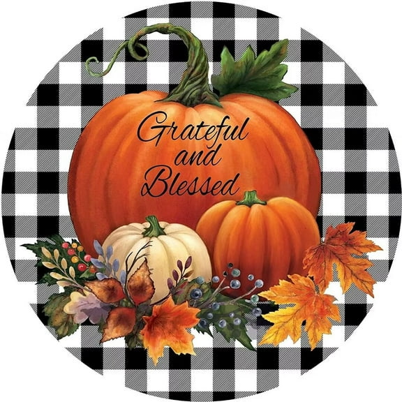 Round Metal Tin Sign Rustic Wall Decor Wall Plaque Fall Wreath Sign, Pumpkin Wreath Sign,Suitable for Home Garden Kitchen Bar Cafe Restaurant Garage Wall Decor Retro Vintage 12x12 Inch