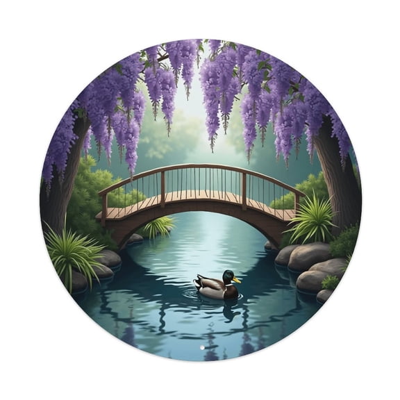 Round Metal Tin Sign Rustic Wall Decor Waterfowl Duck Bridge Round Metal Sign Plaque for Home Garden Kitchen Bar Cafe Restaurant Garage Retro Vintage Wall Art 8x8 Inch