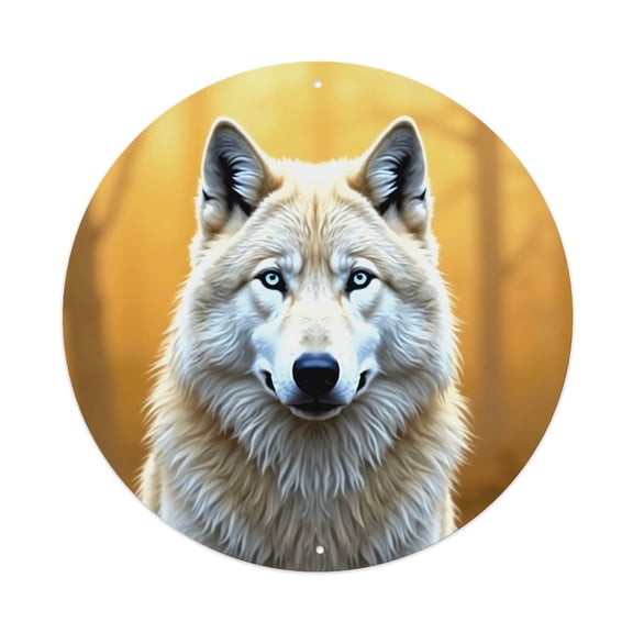 Round Metal Tin Sign Rustic Wall Decor White Wolf Round Metal Sign Plaque for Home Garden Kitchen Bar Cafe Restaurant Garage Retro Vintage Wall Art 8x8 Inch