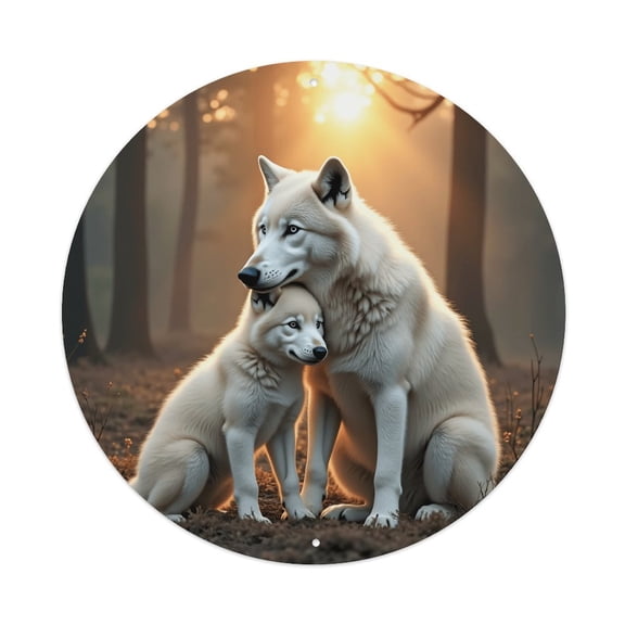 Round Metal Tin Sign Rustic Wall Decor White Wolves Wolf Round Metal Sign Plaque for Home Garden Kitchen Bar Cafe Restaurant Garage Retro Vintage Wall Art 8x8 Inch