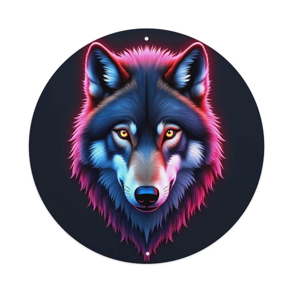 Round Metal Tin Sign Rustic Wall Decor Wolf Head Round Metal Sign Plaque for Home Garden Kitchen Bar Cafe Restaurant Garage Retro Vintage Wall Art 8x8 Inch